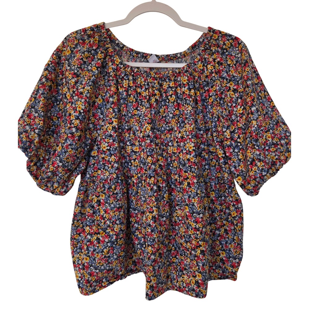 Old Navy Floral Puff Sleeve Peplum Babydoll Top 1X Cottage Peasant Prairie Boho